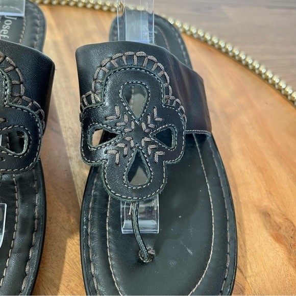 Josef Seibel Black Leather Block Heel Sandal Sz 39 - Picture 6 of 12